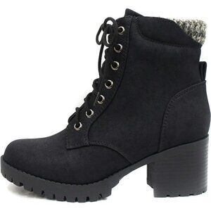Chunky Heel Combat Ankle Boots Lug Sole Platform Lace Up Side Zipper